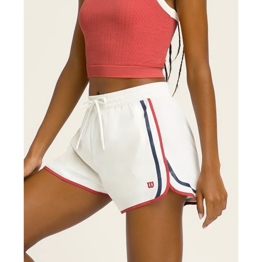 Wilson Women's Ellyn White Navy Red Striped Athletic Tennis Shorts Size M